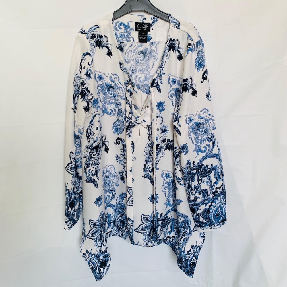 Ally NYC printed blue/white chest strap tunic